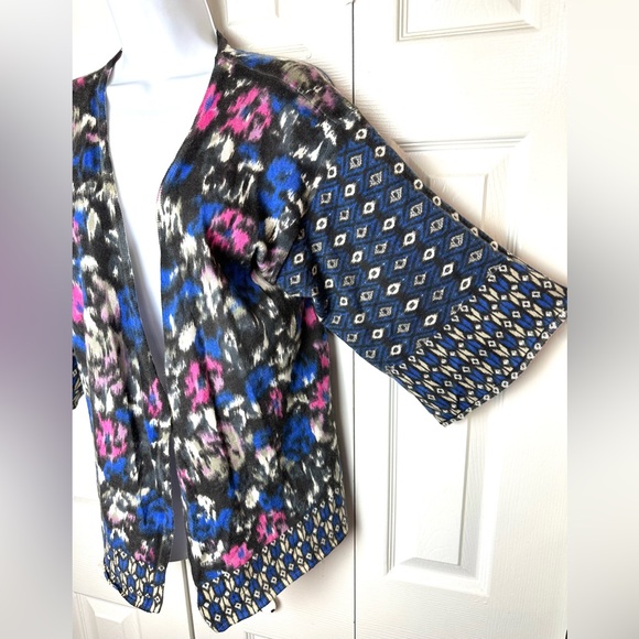 Anthro GUINEVERE Geofleur Kimono Wrap Cardigan Sweater Geo Floral Merino Wool - Picture 4 of 10